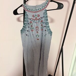 THML Striped Mini Dress with Embroidered Details